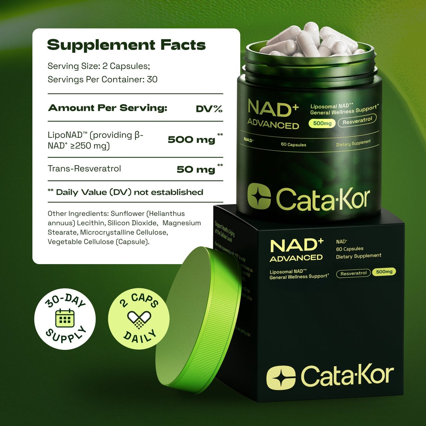 Cata-Kor NAD+ Advanced - NAD Supplement with Resveratrol